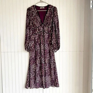 WAYWARD FANCIES eShakti Size 4 Burgundy Plum V- Neck Floral Midi Dress